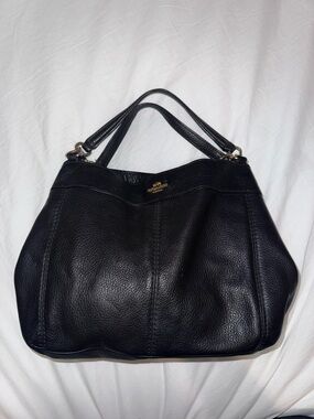 Coach Black Pebble Leather Lexy Tote with Gold Tone Logo